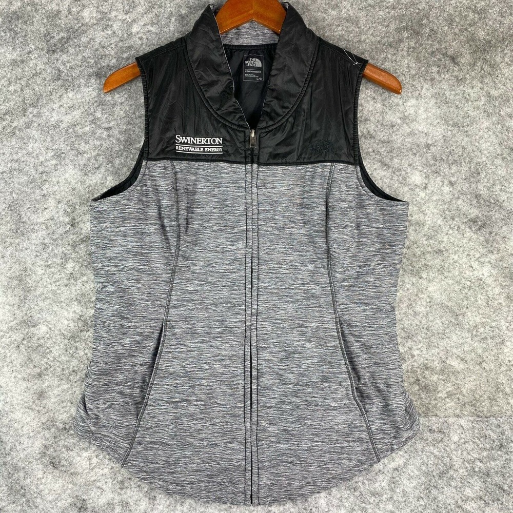 The North Face Womens Large Vest Black Gray Embroidered Swinerton
